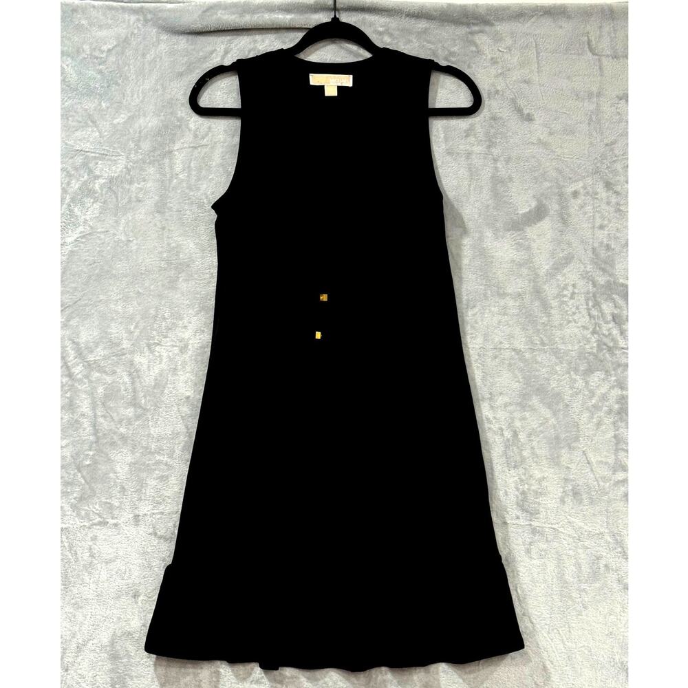 Michael Kors Black Capsule Dress XS Tie Neck Ruffle Hem Minimalist Career LBD XS